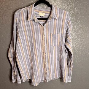 Universal Thread Striped Button-Down Shirt in Lavender, Yellow, White